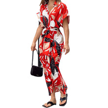 Load image into Gallery viewer, Lapel Tie Leaf Print Dress
