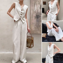 Load image into Gallery viewer, Women's V Neck Crop Vest &amp; Wide Leg Suit Pants Set