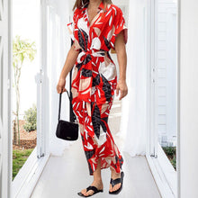 Load image into Gallery viewer, Lapel Tie Leaf Print Dress
