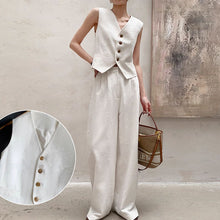 Load image into Gallery viewer, Women's V Neck Crop Vest &amp; Wide Leg Suit Pants Set