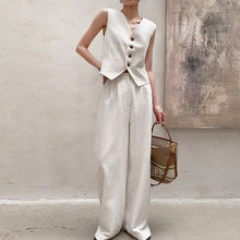 Load image into Gallery viewer, Women's V Neck Crop Vest &amp; Wide Leg Suit Pants Set