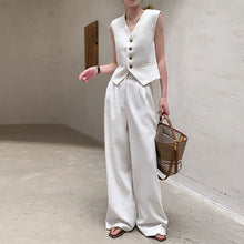 Load image into Gallery viewer, Women's V Neck Crop Vest &amp; Wide Leg Suit Pants Set