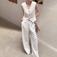 Load image into Gallery viewer, Women's V Neck Crop Vest &amp; Wide Leg Suit Pants Set