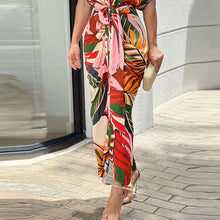 Load image into Gallery viewer, Lapel Tie Leaf Print Dress