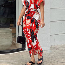Load image into Gallery viewer, Lapel Tie Leaf Print Dress