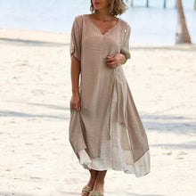 Load image into Gallery viewer, V Neck Short Sleeve Irregular Hem Woman Dress