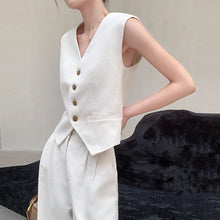 Load image into Gallery viewer, Women's V Neck Crop Vest &amp; Wide Leg Suit Pants Set