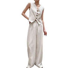 Load image into Gallery viewer, Women's V Neck Crop Vest &amp; Wide Leg Suit Pants Set