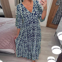 Load image into Gallery viewer, Casual Print V-Neck Waist Wrap Long Dress
