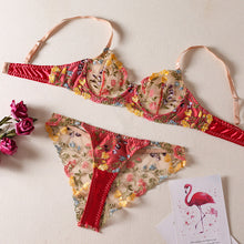 Load image into Gallery viewer, Women's Lace Flower Bra and Briefs Set