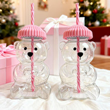 Load image into Gallery viewer, Adorable Teddy Bear Glass Straw Cup