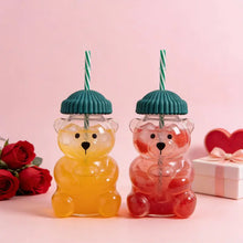 Load image into Gallery viewer, Adorable Teddy Bear Glass Straw Cup