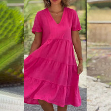 Load image into Gallery viewer, Cotton linen v-neck solid color dress