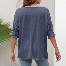 Load image into Gallery viewer, Women's Plain Frill Trim Shirred Bishop Sleeve Tee