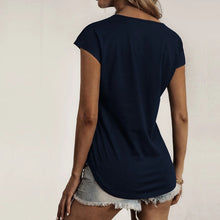 Load image into Gallery viewer, Round Neck Half Zip Panel Lace Short Sleeve T-shirt