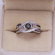 Load image into Gallery viewer, Amethyst Silver Hearts Ring
