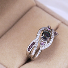 Load image into Gallery viewer, Amethyst Silver Hearts Ring