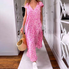 Load image into Gallery viewer, V-neck Printed Long Dress With Short Sleeves