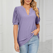 Load image into Gallery viewer, Solid Color Hollow Bubble Sleeve Loose T-shirt Top
