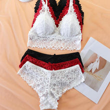 Load image into Gallery viewer, Women's Contrast Lace Wireless Bra &amp; Bow Decor Panty Set