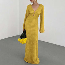 Load image into Gallery viewer, Crochet Fishtail Flare Sleeve Maxi Dress