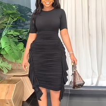 Load image into Gallery viewer, Round Neck Short Sleeve Irregular Ruffle Midi Dress