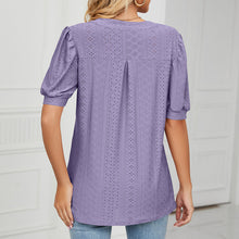 Load image into Gallery viewer, Solid Color Hollow Bubble Sleeve Loose T-shirt Top