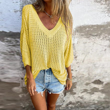 Load image into Gallery viewer, V-neck Hollow Knitted Top
