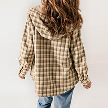Load image into Gallery viewer, Women's Plaid Long Sleeve Fleece Hooded Jacket With Pockets