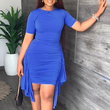 Load image into Gallery viewer, Round Neck Short Sleeve Irregular Ruffle Midi Dress