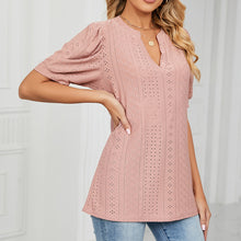 Load image into Gallery viewer, Solid Color Hollow Bubble Sleeve Loose T-shirt Top