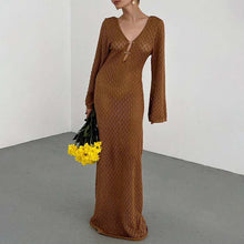 Load image into Gallery viewer, Crochet Fishtail Flare Sleeve Maxi Dress