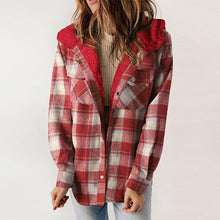 Load image into Gallery viewer, Women's Plaid Long Sleeve Fleece Hooded Jacket With Pockets
