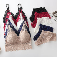 Load image into Gallery viewer, Women's Contrast Lace Wireless Bra &amp; Bow Decor Panty Set