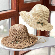 Load image into Gallery viewer, Elegant Crochet Straw Hat with Ruffle Detail