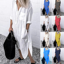 Load image into Gallery viewer, Elegant Solid Color Slit Shirt Dress