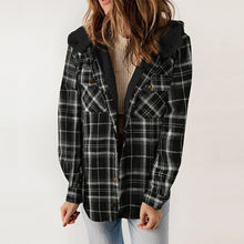 Load image into Gallery viewer, Women's Plaid Long Sleeve Fleece Hooded Jacket With Pockets