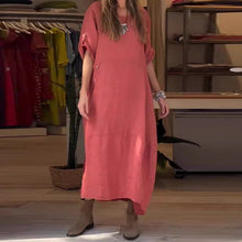 Load image into Gallery viewer, Women's Cotton And Linen Side Button Dress
