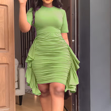 Load image into Gallery viewer, Round Neck Short Sleeve Irregular Ruffle Midi Dress