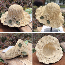 Load image into Gallery viewer, Elegant Crochet Straw Hat with Ruffle Detail