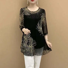 Load image into Gallery viewer, Embroidered Mesh Round Neck T-Shirt