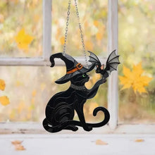 Load image into Gallery viewer, Black Cat Touching Bat Window Hanging