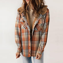 Load image into Gallery viewer, Women's Plaid Long Sleeve Fleece Hooded Jacket With Pockets