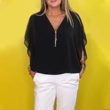 Load image into Gallery viewer, Chiffon Half-Zip Short-Sleeved Casual Top