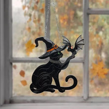 Load image into Gallery viewer, Black Cat Touching Bat Window Hanging
