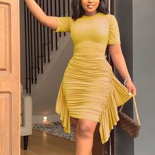 Load image into Gallery viewer, Round Neck Short Sleeve Irregular Ruffle Midi Dress