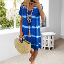 Load image into Gallery viewer, Tie-Dye Striped Short-sleeved Loose T-shirt Dress