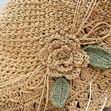 Load image into Gallery viewer, Elegant Crochet Straw Hat with Ruffle Detail