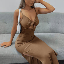 Load image into Gallery viewer, Women's Plain Cut Out Knot Front Split Thigh Cami Dress