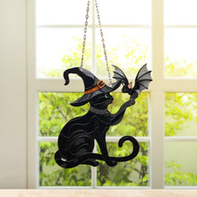 Load image into Gallery viewer, Black Cat Touching Bat Window Hanging